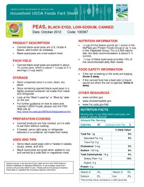 Fillable Online Peas Black Eyed Low Sodium Canned Fax Email Print