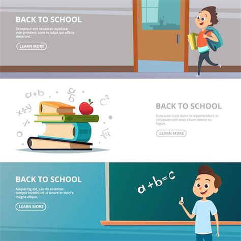 Школьные баннеры. иллюстрации к школьным персонажам | Премиум векторы