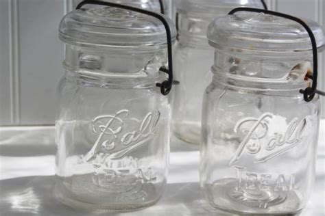 Antique Vintage Ball Ideal Jars Glass Pint Size Canning Jars W Bail Lids