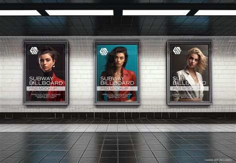 Premium Psd Three Billboards On Underground Wall Mockup