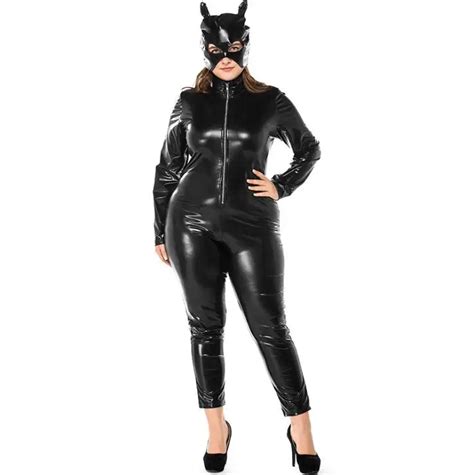 M Xxxl Women S Sexy Pu Leather Front Zipper Crotchless Cosplay Bodysuit Outfit Lingerie Clubwear