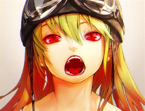 Bakemonogatari Blonde Hair Fang Goggles Hat Long Hair Monogatari