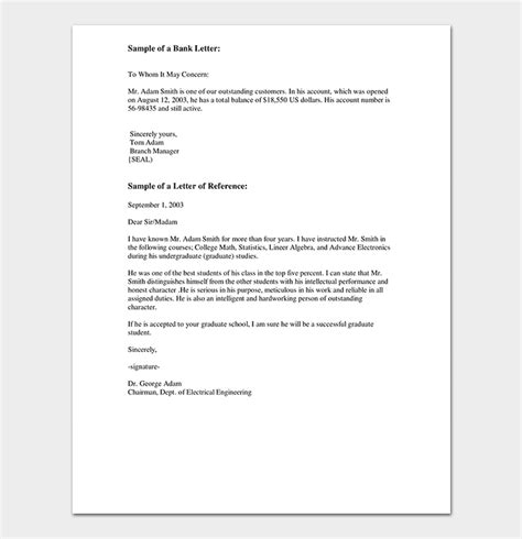 Bank Reference Letter Template Format Samples