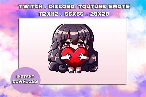 Big Dark Hair Emote Hugging Heart Emote For Twitch Stockings Etsy