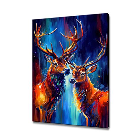 Stag Deer Colourful Painting Wall Art Canvas Print Home Decor - Etsy