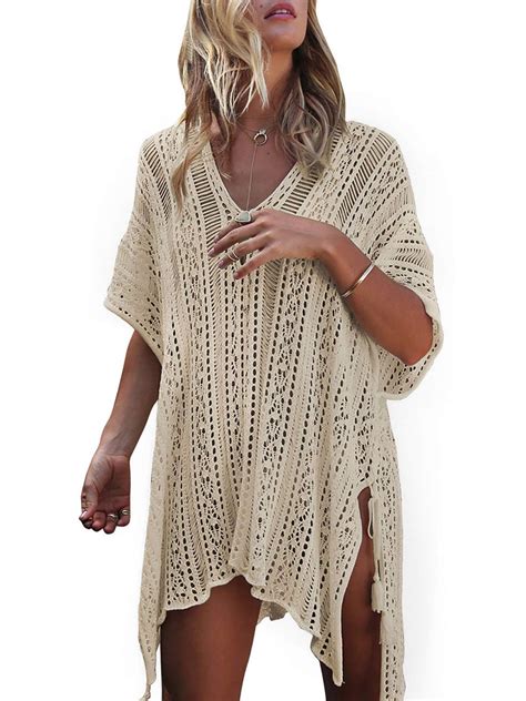 Dakimoe Bikini Swimsuit Cover Up For Women V Neck Loose Beach Bathing Suit Crochet Dress