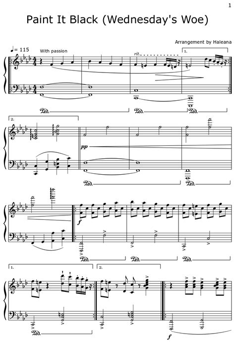 Paint It Black Wednesday S Woe Sheet Music For Piano