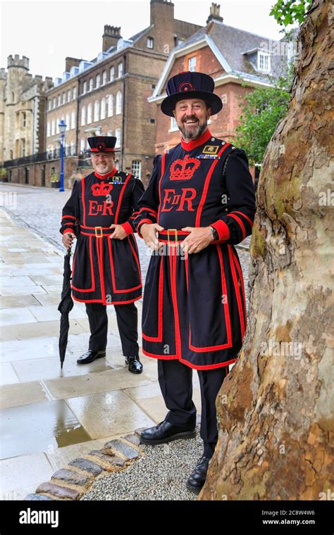 Yeoman Warders Also Known As Beefeaters At The Tower Of London Her