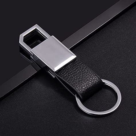 Morningvale Leather Hook Locking Silver Metal Key Ring Key Chain For