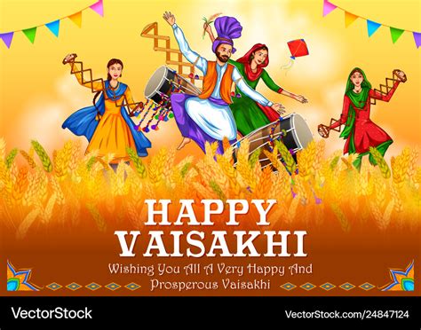 Happy Vaisakhi Punjabi Spring Harvest Festival Vector Image