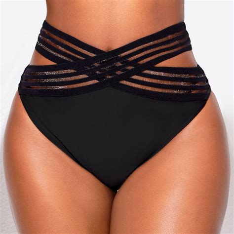 Criss Cross High Waisted Black Bikini Bottom Rosewe USD 6 98