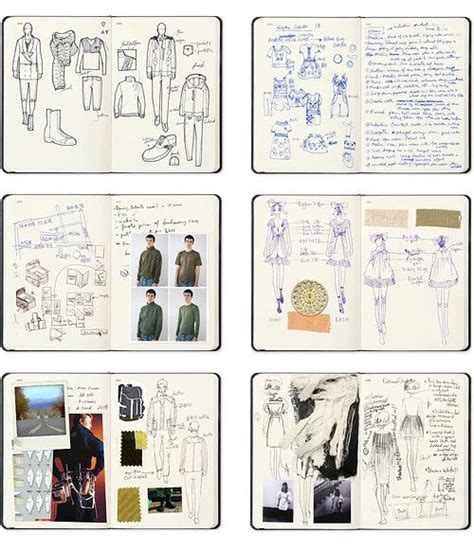 Four Pages In A Book With Drawings And Sketches On Them All Showing