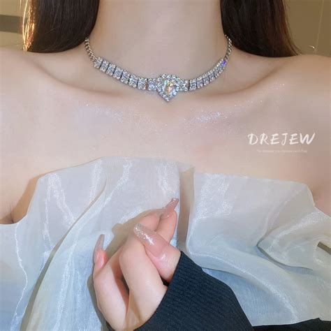 DREJEW Vòng cổ Đính Kim Cương zircon Hình Vuông Trái Tim Sang Trọng Khí