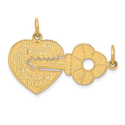 14k Yellow Gold He Who Holds The Key Can Unlock My Heart Pendant C1025