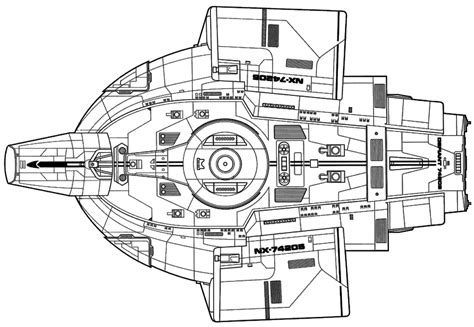 Starfleet ships — USS Defiant dorsal and ventral schematics