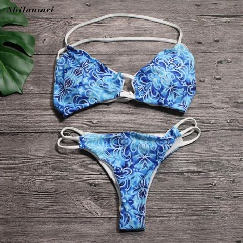 Swimwear Sexy Women Floral Print Padded Bra Beach Halter Bikini