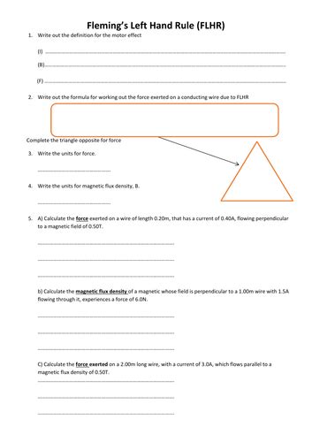 Ks4 Gcse Physics Flemings Left Hand Rule Formula Worksheet With Questions And Answers