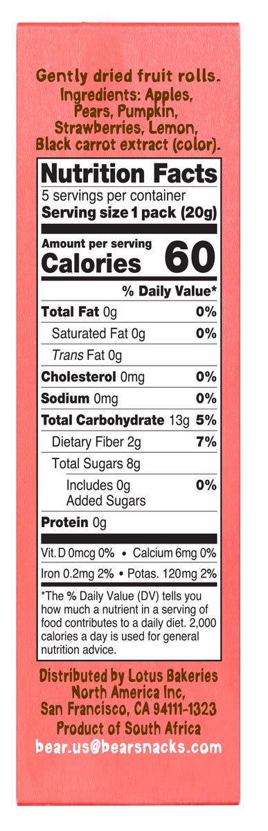 Bear Fruit Rolls Sour Strawberry Healthy Snack Solutions