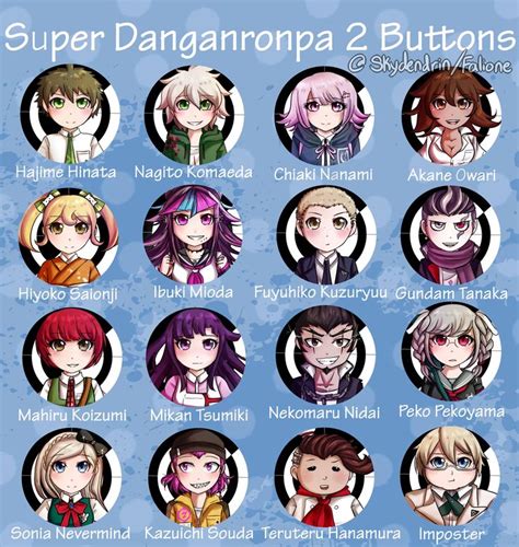 Super Danganronpa 2 Buttons Danganronpa Characters Danganronpa