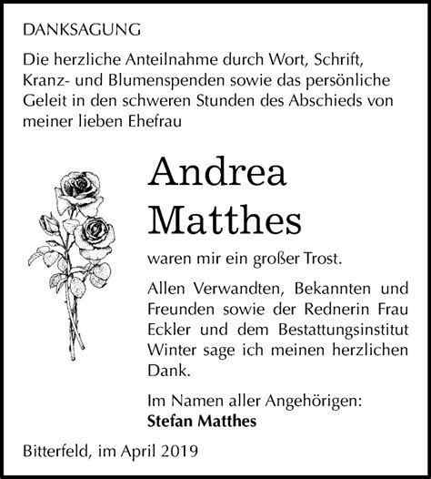 Traueranzeigen Von Andrea Matthes Abschied Nehmen De