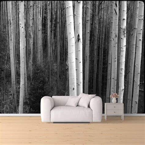 Xzblcmwybyyyq Black White Aspen Tree Forest Tranquil Scene Birch Trees Peel And Stick Wallpaper