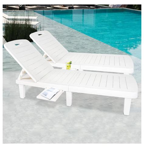 YUNTIE Outdoor Chaise Lounge Chair With Side Tray Easy To Assemble Set