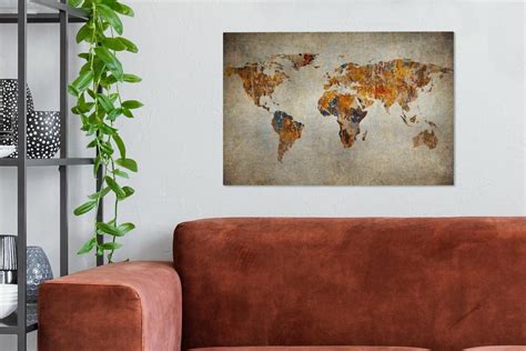 Carte Du Monde Artistique Sur Toile 80x60 Cm Carte Du Monde Peinture