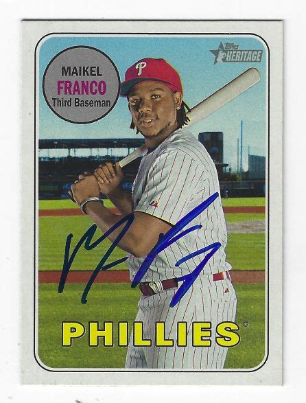 Autographed MAIKEL FRANCO Philadelphia Phillies 2018 Topps Heritage