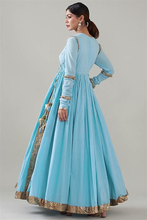 Powder Blue Silk Organza And Lampi Angrakha Anarkali Set Design By Itrh