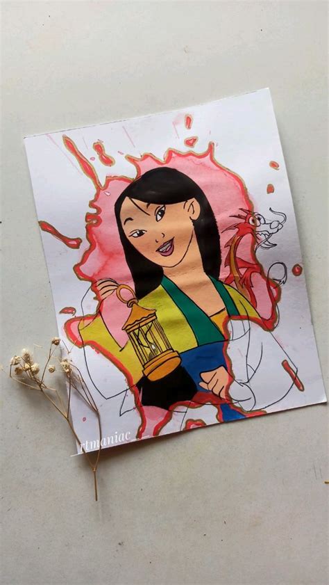 Paint Spill Art Disney Mulan Fanart Canvas Painting Drawings Hand Art Drawing