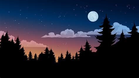 Beautiful Forest Night Horizon Pine Tree Silhouette And Moonlight 4865251 Vector Art At Vecteezy