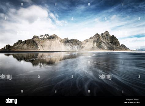 iceland stokksnes vestrahorn mountains black sand beach stock photo