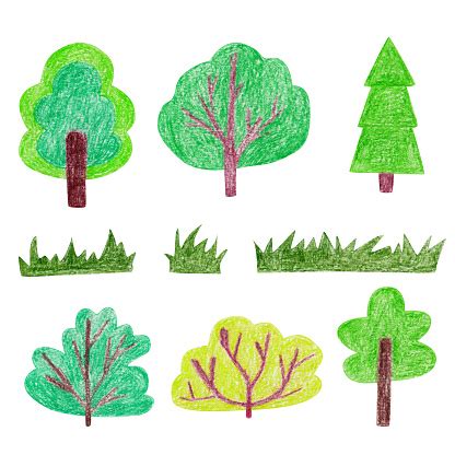 Trees And Grass Hand Drawn In Pencil Stock Illustration - Download ...