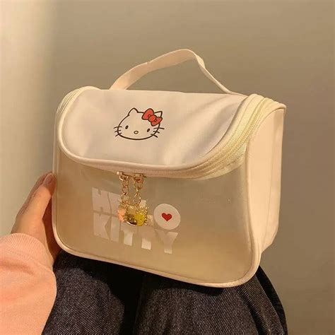 Miniso Cute Hello Kitty Pvc Makeup Bag For Women Portable Large