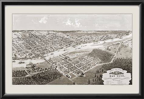 Bay City MI 1867 Restored Map | Vintage City Maps