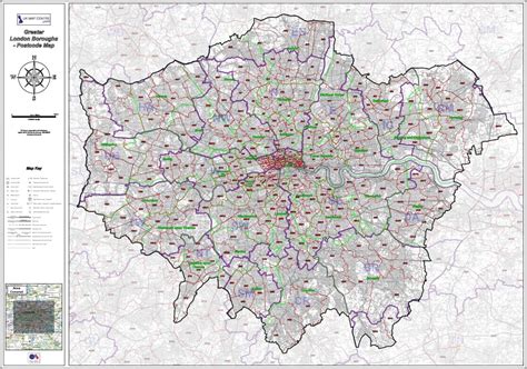 London Boroughs Postcode District Map - Flat - Standard Matte Paper ...