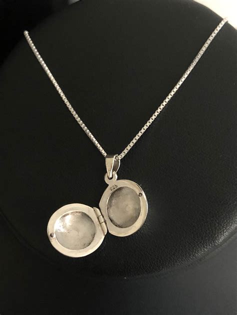 Small Round Locket Necklace Sterling Silver Locket Pendant Etsy