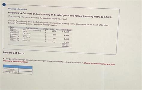 Solved Required Information Problem 6 1A Calculate Endin