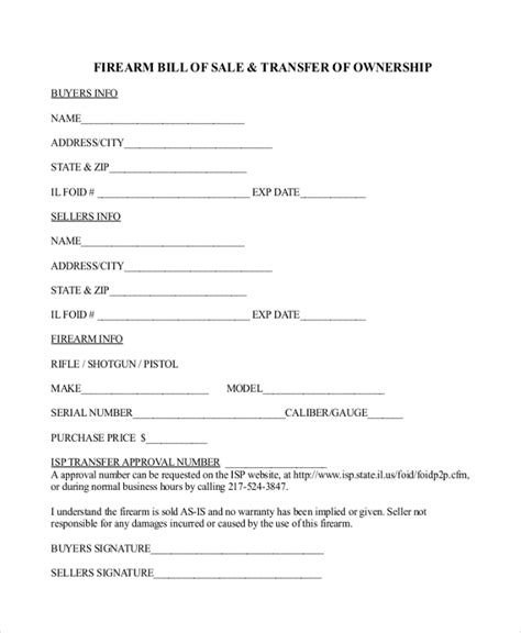 Free 8 Sample Bill Of Sale Forms For Gun In Pdf Ms Word