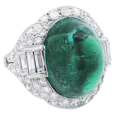 Art Deco Carat Sugarloaf Cabochon Cut Colombian Emerald Diamond