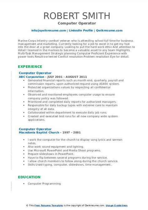 Computer Operator Resume Samples Qwikresume