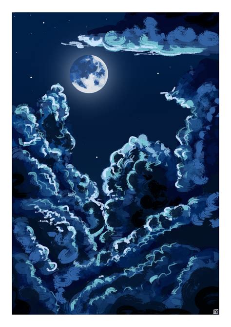 Night Clouds And Moon Painting by msacrasss on DeviantArt