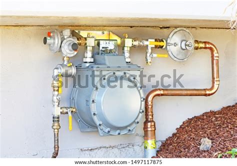 Commercial Size Gas Meter Copper Piping Stock Photo 1497117875