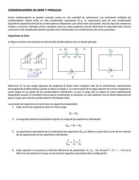 CONDENSADORES EN SERIE Y PARALELO Apuntes Emy Pinto UDocz