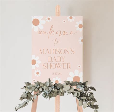 Editable Daisy Baby Shower Welcome Sign Bohemian Daisy Baby Shower