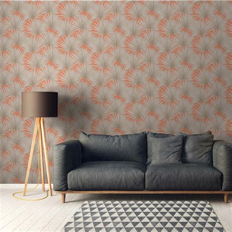 Vliestapete Palmen Blätter Orange Beige Dschungel Tapete Wohnzimmer