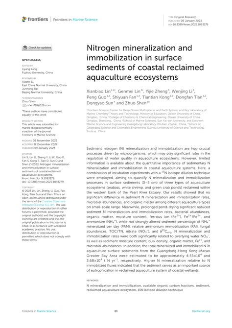 Pdf Nitrogen Mineralization And Immobilization In Surface Sediments