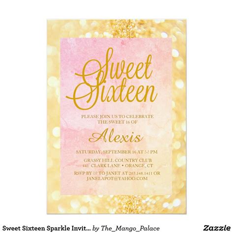 Sweet Sixteen Sparkle Invitation Sweet Sixteen Invitations Gold Sweet 16