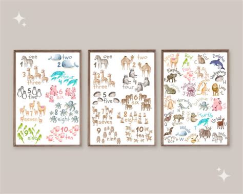 Animals Alphabet, Numbers 1 10 Print Set Printable Art Wall Art Kids ...