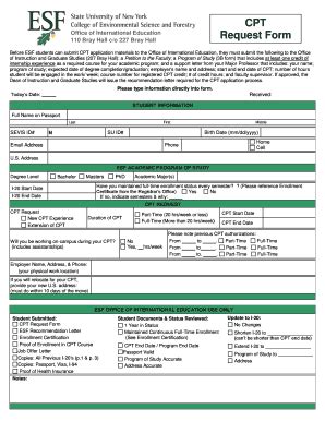 Fillable Online Esf CPT Request Form Office Of International Education